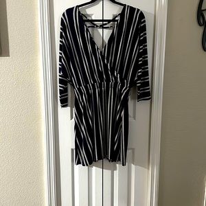 Express brand navy blue w/white stripes, mini dress size small runs big on top